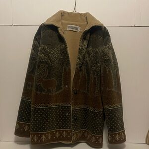 Unisex Country Woods Fleece Overcoat Mountain Themed - Medium